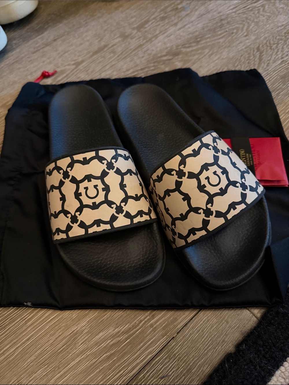 Salvatore Ferragamo Black & Cream Patterned Slide Sandals